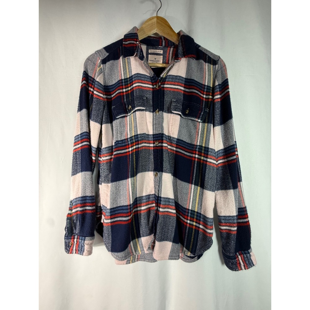 American Eagle Outfitters Ahh-Mazingly Soft Plaid Flannel Shirt Navy Pink Small